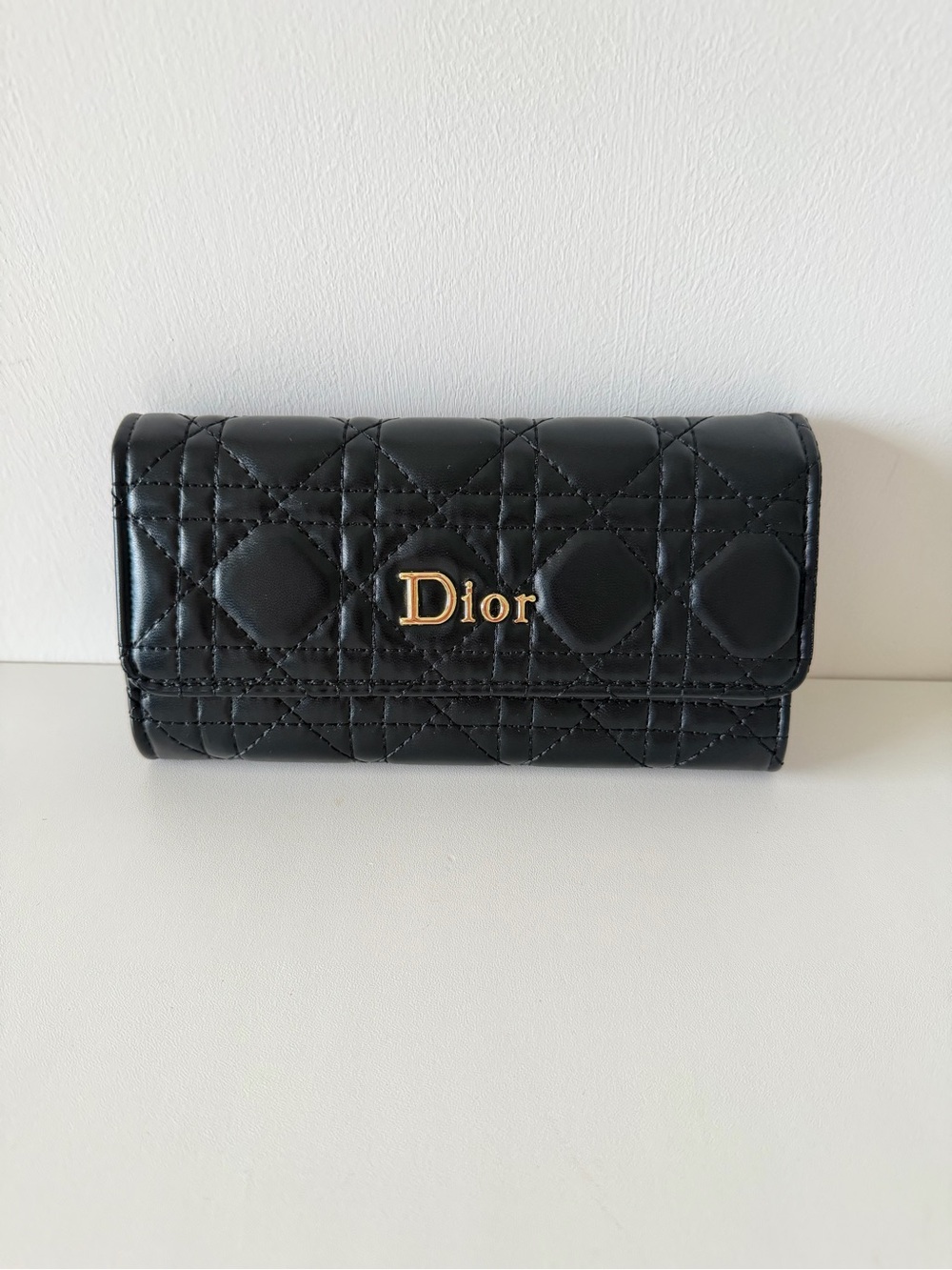 Dior Black Quilted Leather Wallet with Gold Logo